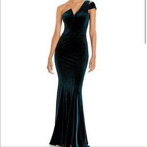 AQUA Velvet One Shoulder Gown- Size 4 - Hunter Green